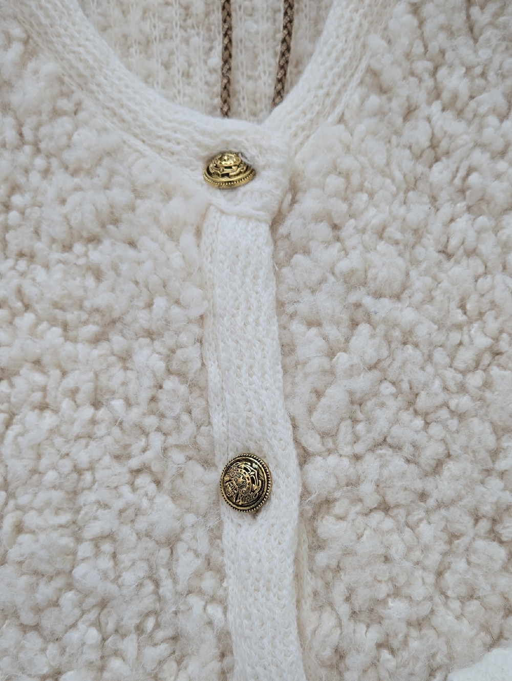 Madsimo Dutti Cardigan Jacket Bouclee Size L Gold Buttons - Picture 2 of 3